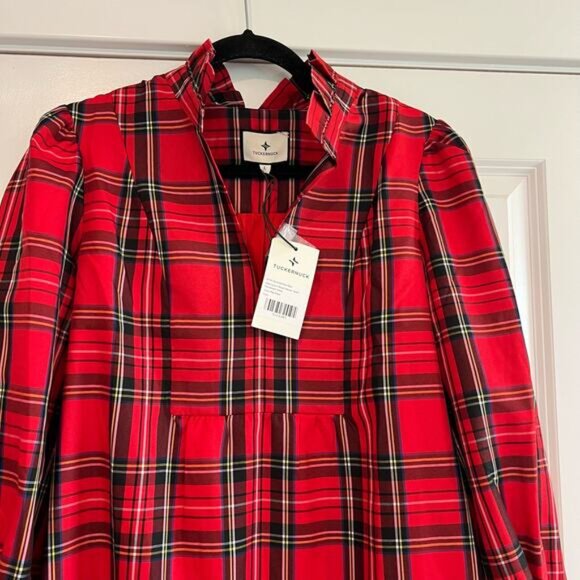 NWT Tuckernuck Women's Royal Stewart Tartan Palmerston Dress Red Plaid L - Picture 2 of 11